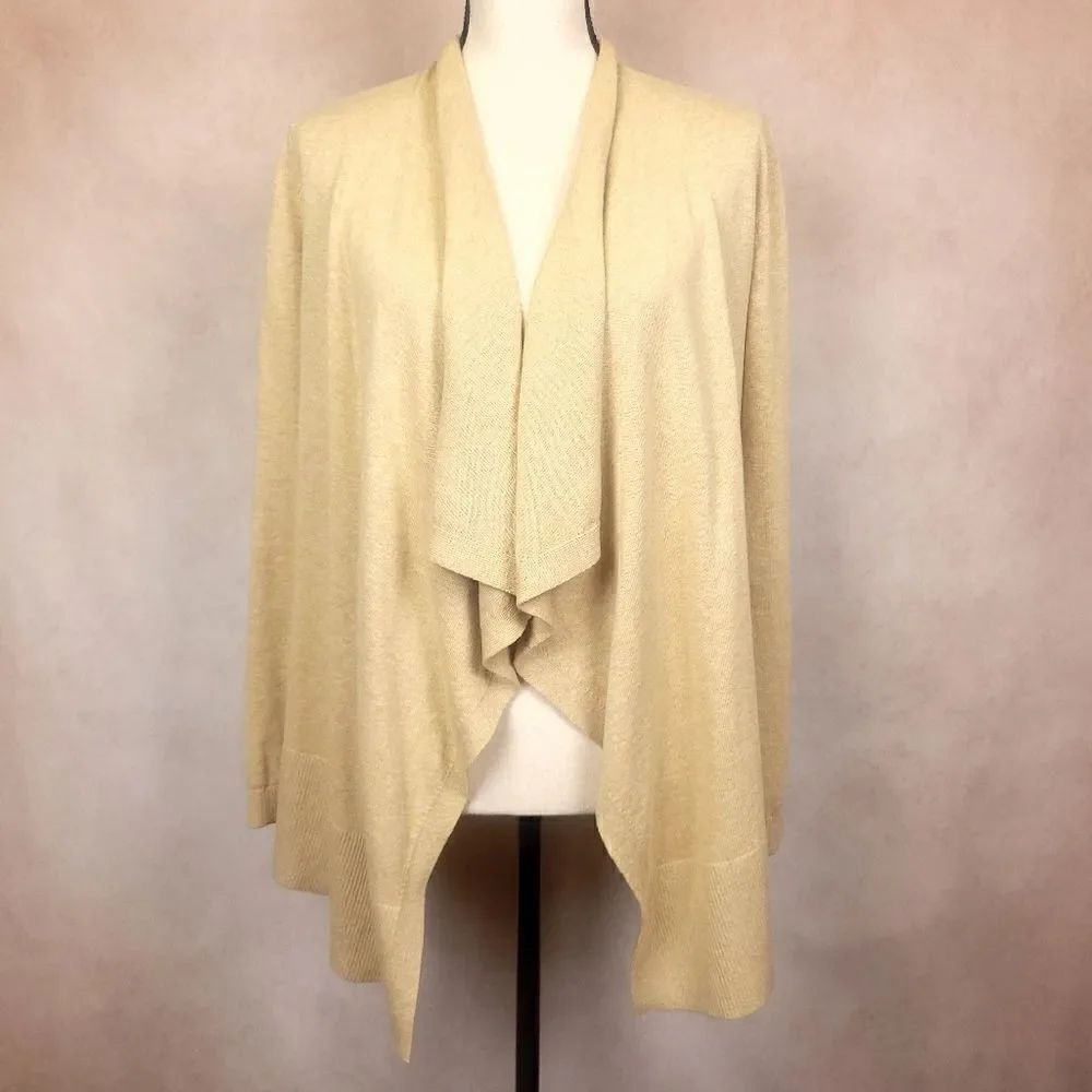 Lands End Open Front Knit Cardigan Beige Cream Size XS
